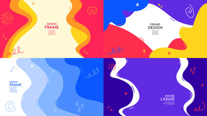 Vector illustration. Colorful childish background. Hand drawn wavy shapes, scribbles and lines. Design elements for horizontal web banner, presentation template. Trendy abstract colorful festive style