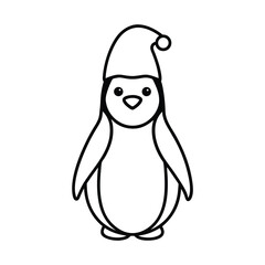 Penguin with Santa Hat Line Art Vector Illustration
