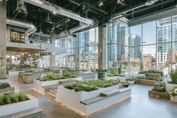Fototapeta premium Hydroponic lettuce is arranged outside a cutting-edge greenhouse, exemplifying the latest in sustainable agricultural approaches