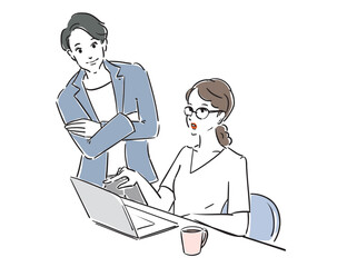 話し合いながら仕事をする男女のビジネスパーソン