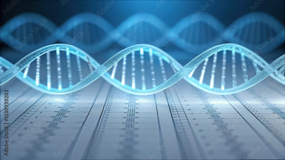 Aufkleber abstract dna structure floating over digital financial ledger background