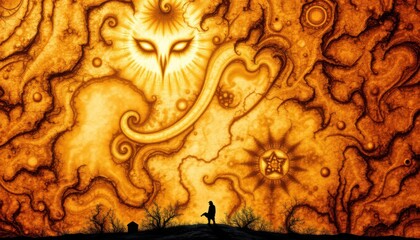 create an imaginative and abstract fractal background image with a clear and distinct subject positioned at the bottom