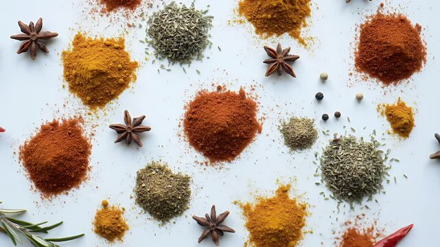 Aromatic Spice Array: Culinary Ingredients on White