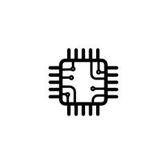 Abstract microchip illustration with circuit lines in black  