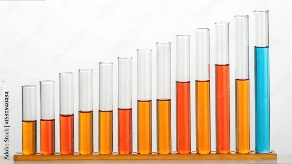 Poster colorful tube array displaying varied liquid levels like bar chart