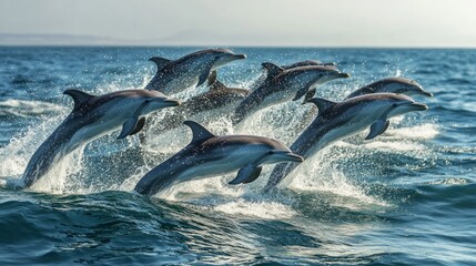 Fototapeta premium Dolphins leaping in ocean waves