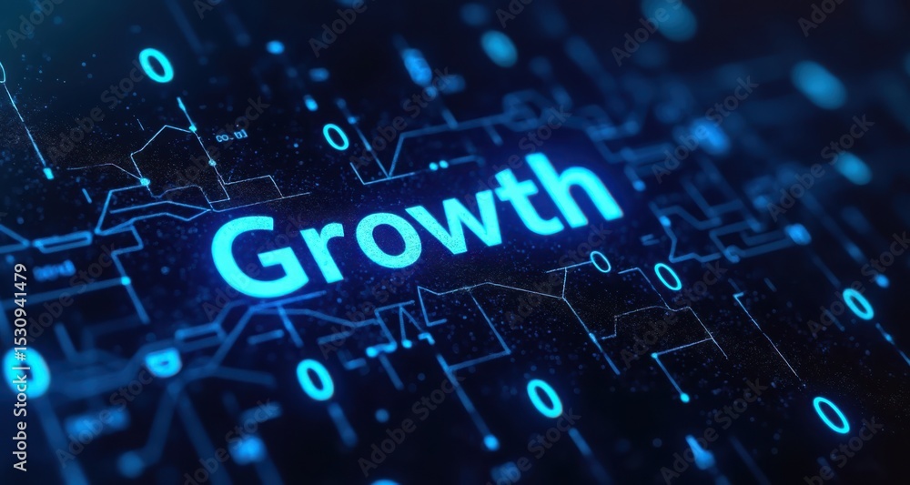 Poster Labeled Growth Surrounded by Binary Code in Digital Environment