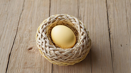 Obraz premium Close-up Yellow Egg in Nest - Natural Food Concept 2