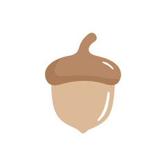 Stylized cartoon illustration of a brown acorn with a light tan base against a white background