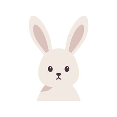 Obraz premium Simple illustration of a cute bunny face with long ears and small features on a white background