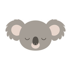 Fototapeta premium Cute cartoon illustration of a sleeping koala head, gray and light pink, against a white background
