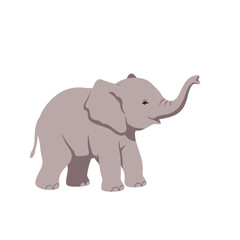 Obraz premium Stylized illustration of a greyish-mauve elephant, trunk raised against a solid white background