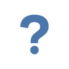 Blue question mark, set against a white background, isolated and centered in the frame
