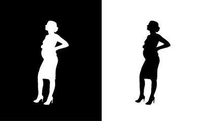 pregnant women silhouette vector illustration. standing pregnant women silhouette, black, vector, art, pregnant girl silhouette, woman, people, couple, love, illustration, child, fashion, boy, body, 