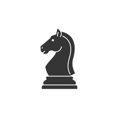 Monochrome flat design of chess knight piece with detailed features on a white background