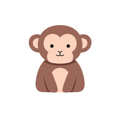 Naklejka premium Cartoon monkey with big ears, brown fur and white facial area isolated on white background