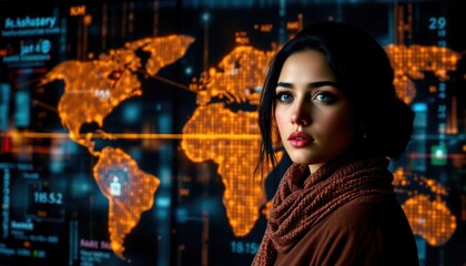 Obraz premium create an image featuring a global business concept in the background, with a clear and defined subject on the left side of the image