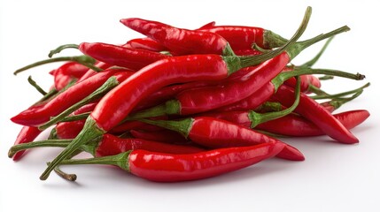 Pile of red chili peppers isolated on white background