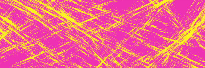 Neon colored urban punk background with halftone texture, paint drops and splashes. Bright pink and yellow colored banner design. Modern grunge background with hand drawn brush strokes.