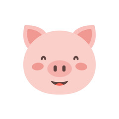 Cute cartoon pink pig face with large snout and upward-pointing eyes, against a white backdrop