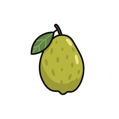 Cartoon pear with a leaf and stem on a white background