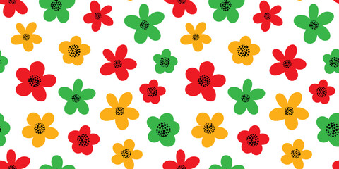 juneteenth seamless pattern abstract flowers red green yellow white background festive celebration freedom african american holiday culture history design