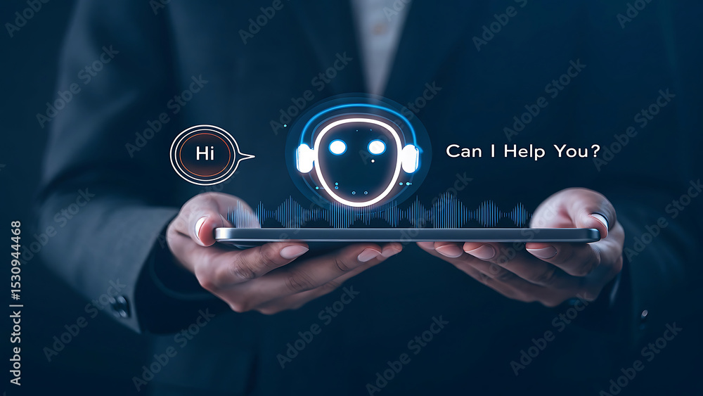 Poster ai chatbot technology, virtual assistant for customer service, futuristic smart automation, ai-power