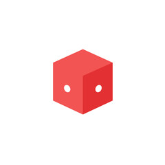 Obraz premium Isometric view shows a red die with two white spots displayed on two visible sides