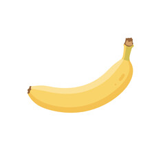 Illustration of a single ripe yellow banana with a brown tip on a white background