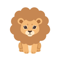 Cartoon lion head with tan face and big mane, minimalist design on a white background