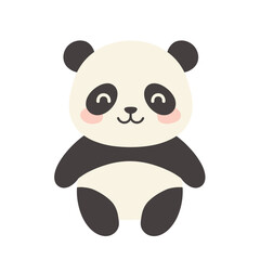 Naklejka premium Cartoon panda face with a cute smile and blush, set against a clean, white backdrop