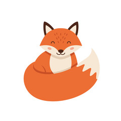 Obraz premium Illustration of a charming, stylized orange fox with a bushy tail on a white background