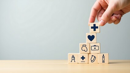 Healthcare and medical services concept with wooden blocks