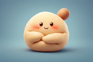 Rolling pin hugging dough with a face imprint — lightly floured and blushing, in bakery beige tones