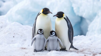 Fototapeta premium Emperor penguins family on ice