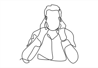 Person experiencing a headache depicted in a single continuous line. Continuous Line. line icon-continuous line drawing. Editable stroke.