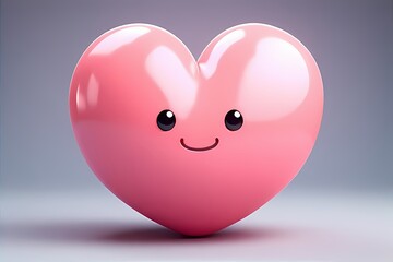 Puffy heart shape with glossy blush pink finish and smiling eyes — softly inflated like a balloon
