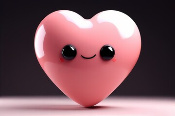 Puffy heart shape with glossy blush pink finish and smiling eyes — softly inflated like a balloon