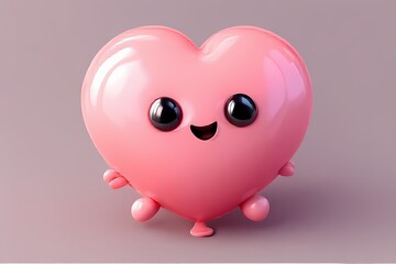 Puffy heart shape with glossy blush pink finish and smiling eyes — softly inflated like a balloon