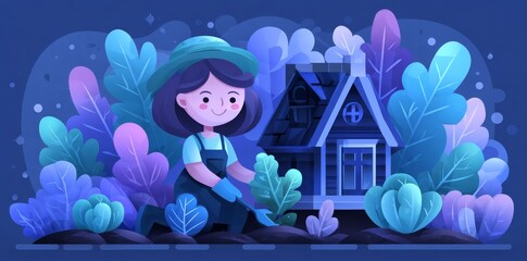 A woman harvesting vegetables in a lush garden is an example of promoting sustainable agricultural practices and organic farming techniques