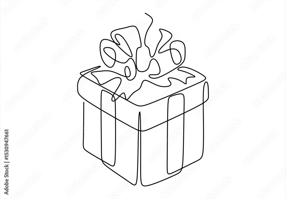 Aufkleber simple line drawing of a gift box with bow. continuous line. line icon-continuous line drawing. edit