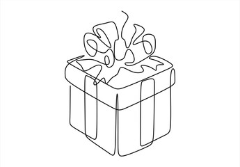 Simple Line Drawing of a Gift Box with Bow. Continuous Line. line icon-continuous line drawing. Editable stroke.