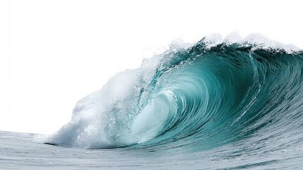 Isolated sea wave on white background, featuring dynamic water movement, natural motion, and blue color as abstract element.