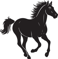 Horse silhouette running black white style, Galloping horse in elegant line drawing