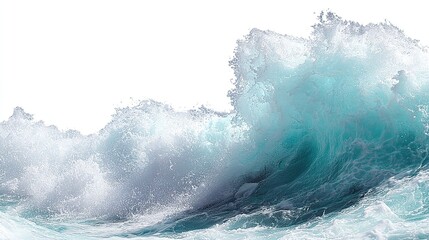 Isolated sea wave on white background, featuring dynamic water movement, natural motion, and blue color as abstract element.