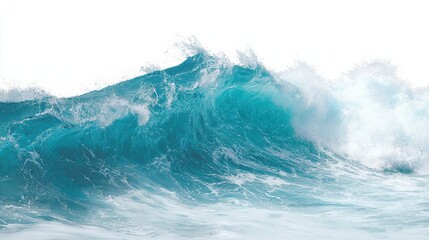 Isolated sea wave on white background, featuring dynamic water movement, natural motion, and blue color as abstract element.