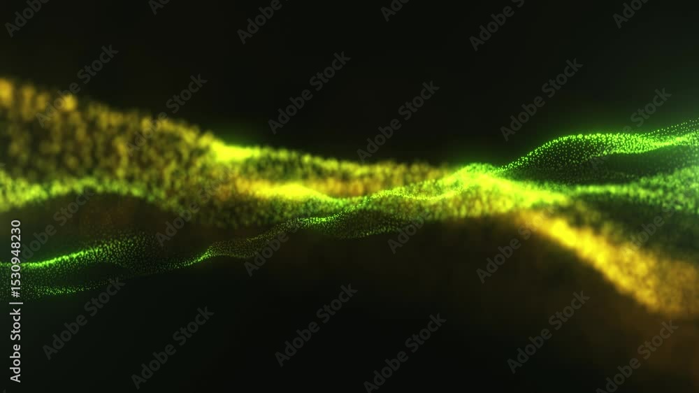 Poster abstract bright glowing wave surface made of particles and dots. cyber wave. digital looped backgrou