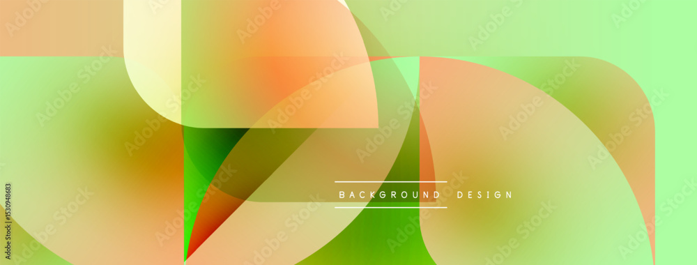 Poster Abstract geometric shapes overlap, creating vibrant gradients. Soft colors blend, forming modern background design. Smooth transitions dominate composition.