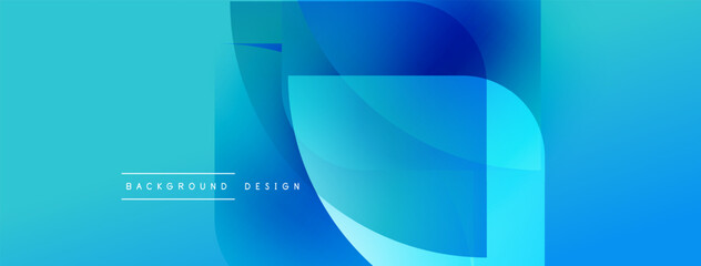 Abstract blue design. Overlapping shapes create dynamic visual effect. Smooth gradients, modern aesthetic. Minimal text present.
