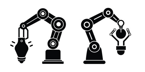 Light Bulb Held By Robotic Arm Silhouette on White Background